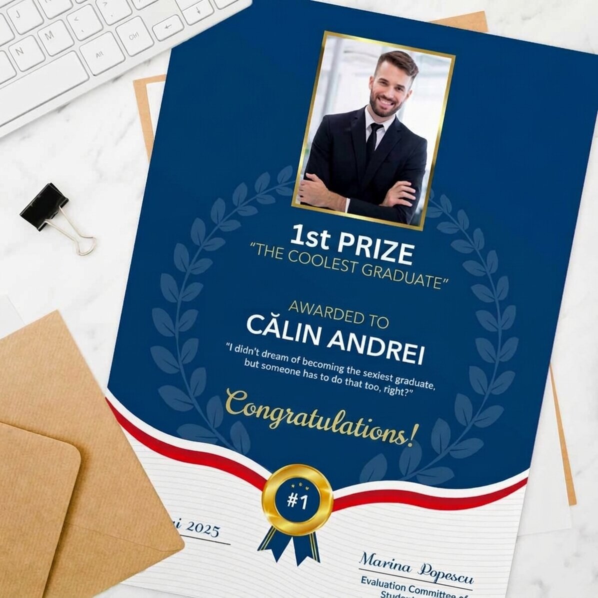 Diploma personalizzato con foto e testo - Il miglior diplomato
