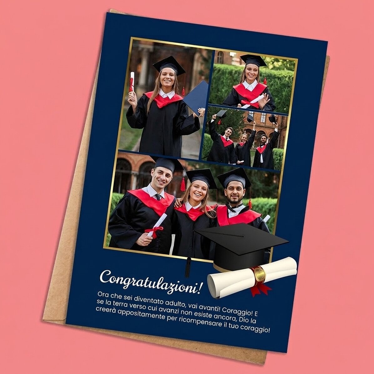 Biglietto personalizzato con 4 foto e testo per la laurea