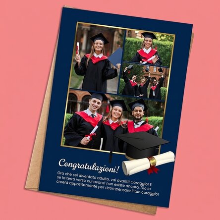 Biglietto personalizzato con 4 foto e testo per la laurea