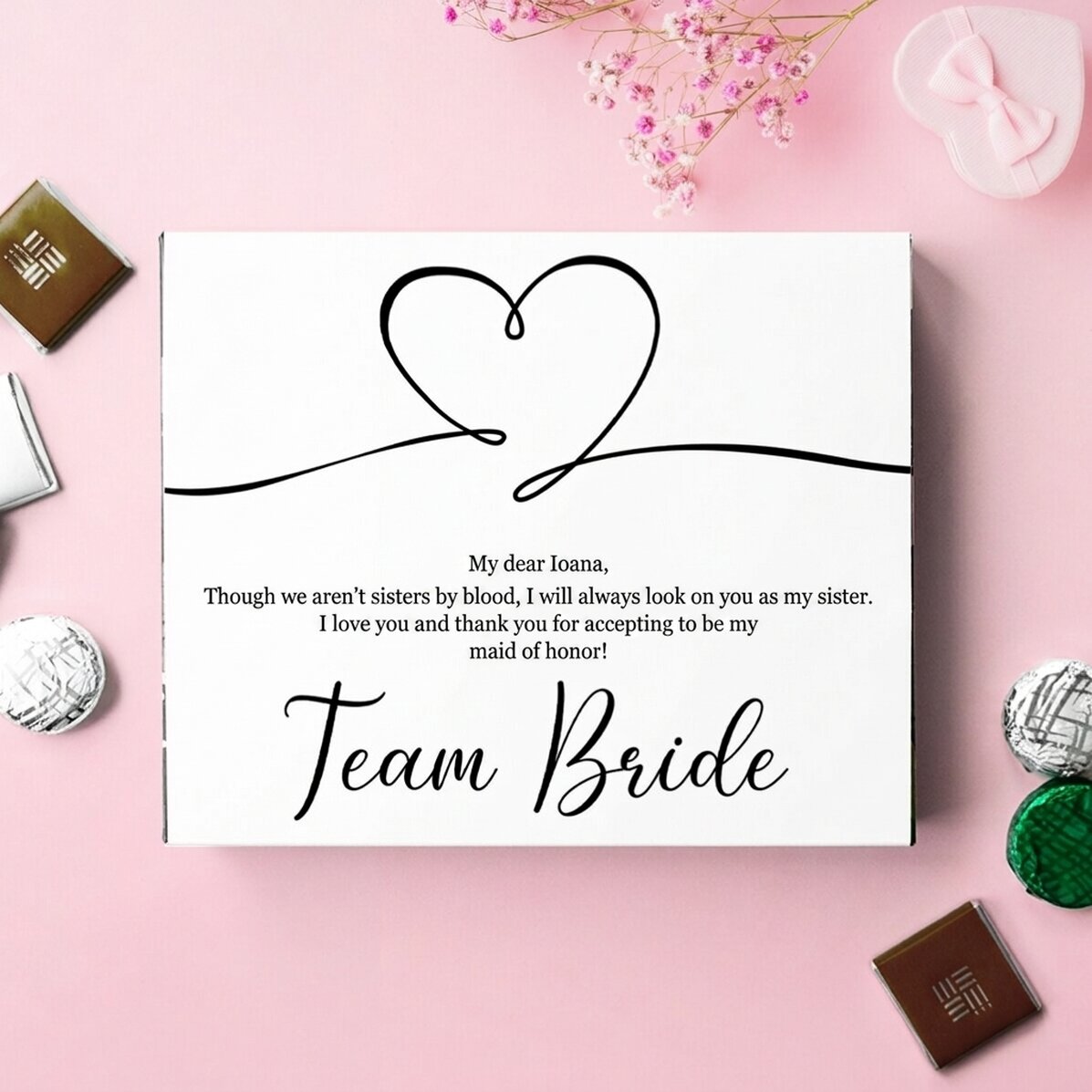 Scatola di cioccolatini personalizzata con messaggio - Team Bride