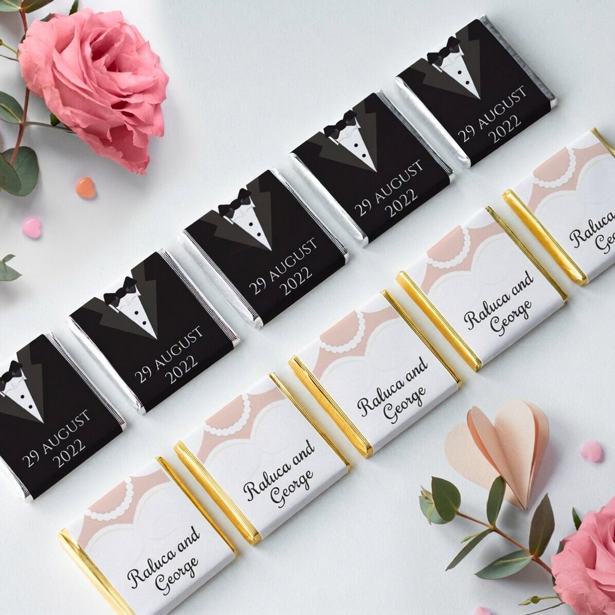 Set di 10 mini cioccolatini personalizzati con scritta - Mr and Mrs
