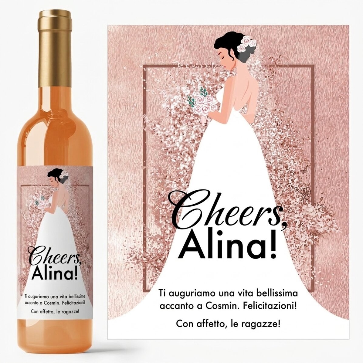 Vino personalizzato con un messaggio per la futura sposa