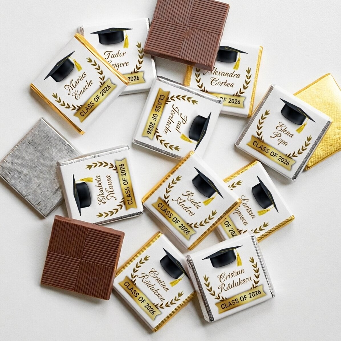 Set di 10 mini cioccolatini personalizzati con dedica per i diplomati
