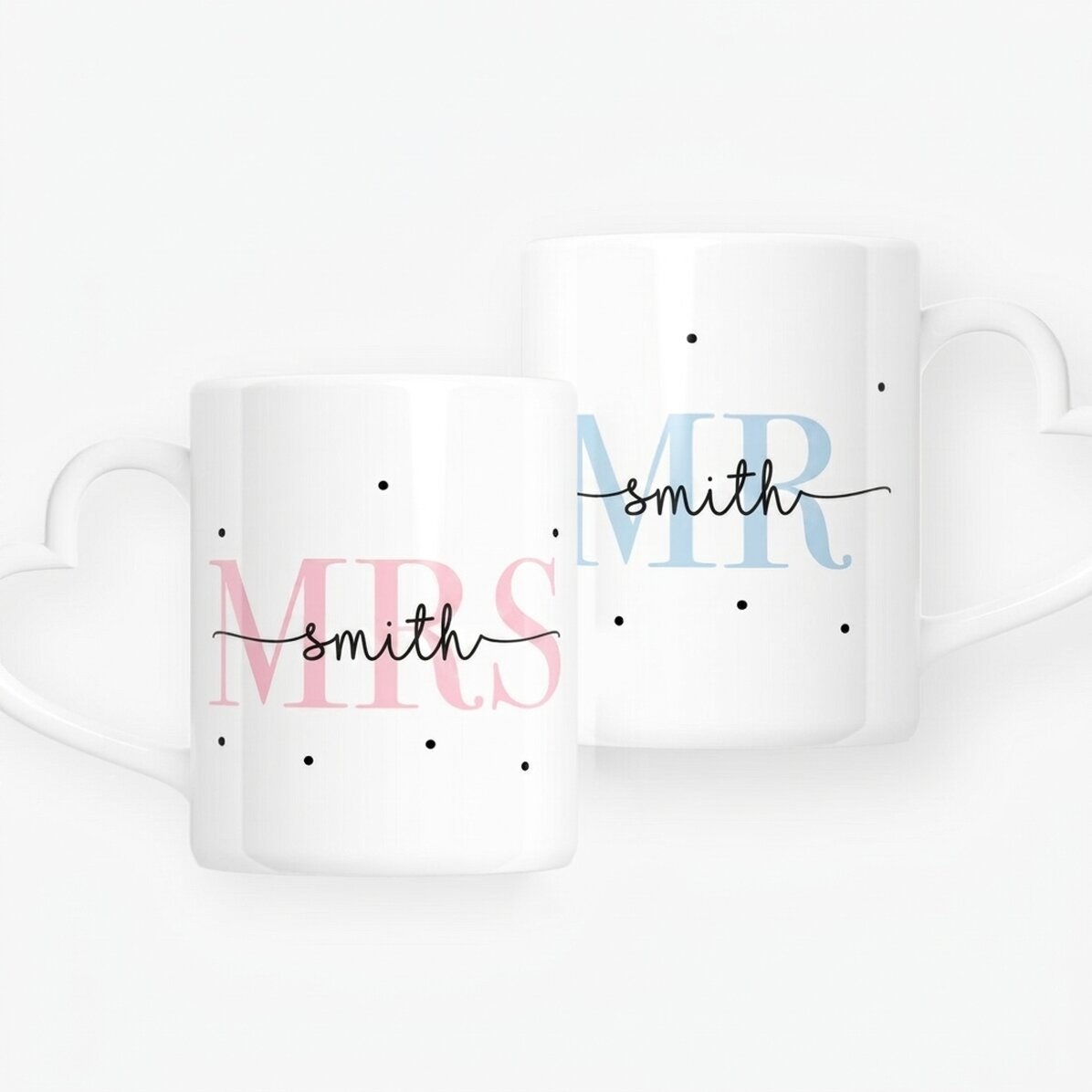 Coppette personalizzate con testo e data - MRS & MR - modello con manico a forma di cuore