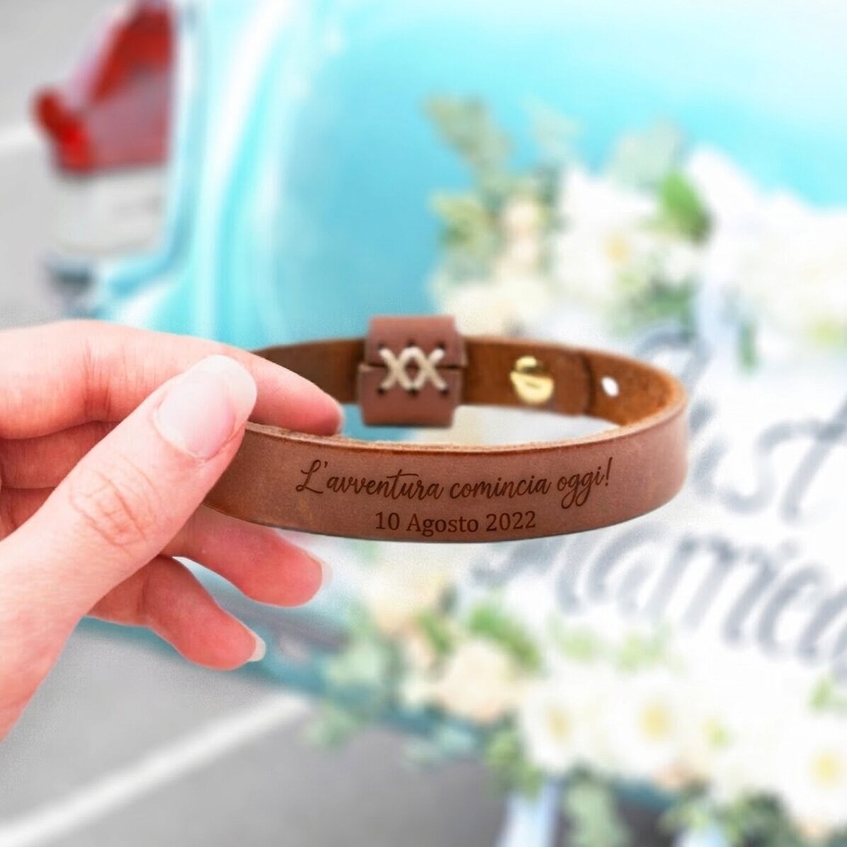 Braccialetto in pelle personalizzato con messaggio - L