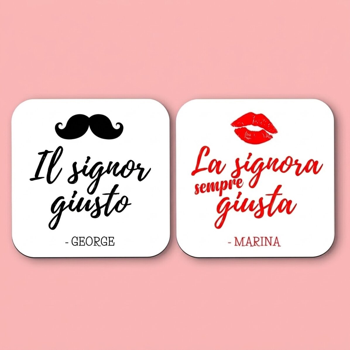Set di 2 sottobicchieri personalizzati con scritta - Mr and Mrs Right