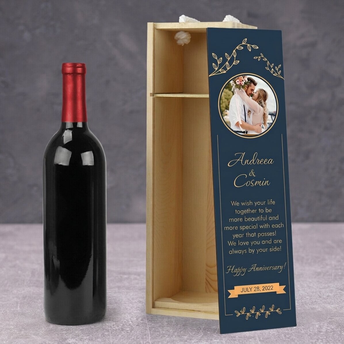Scatola per vino personalizzata con foto e testo - Anniversario