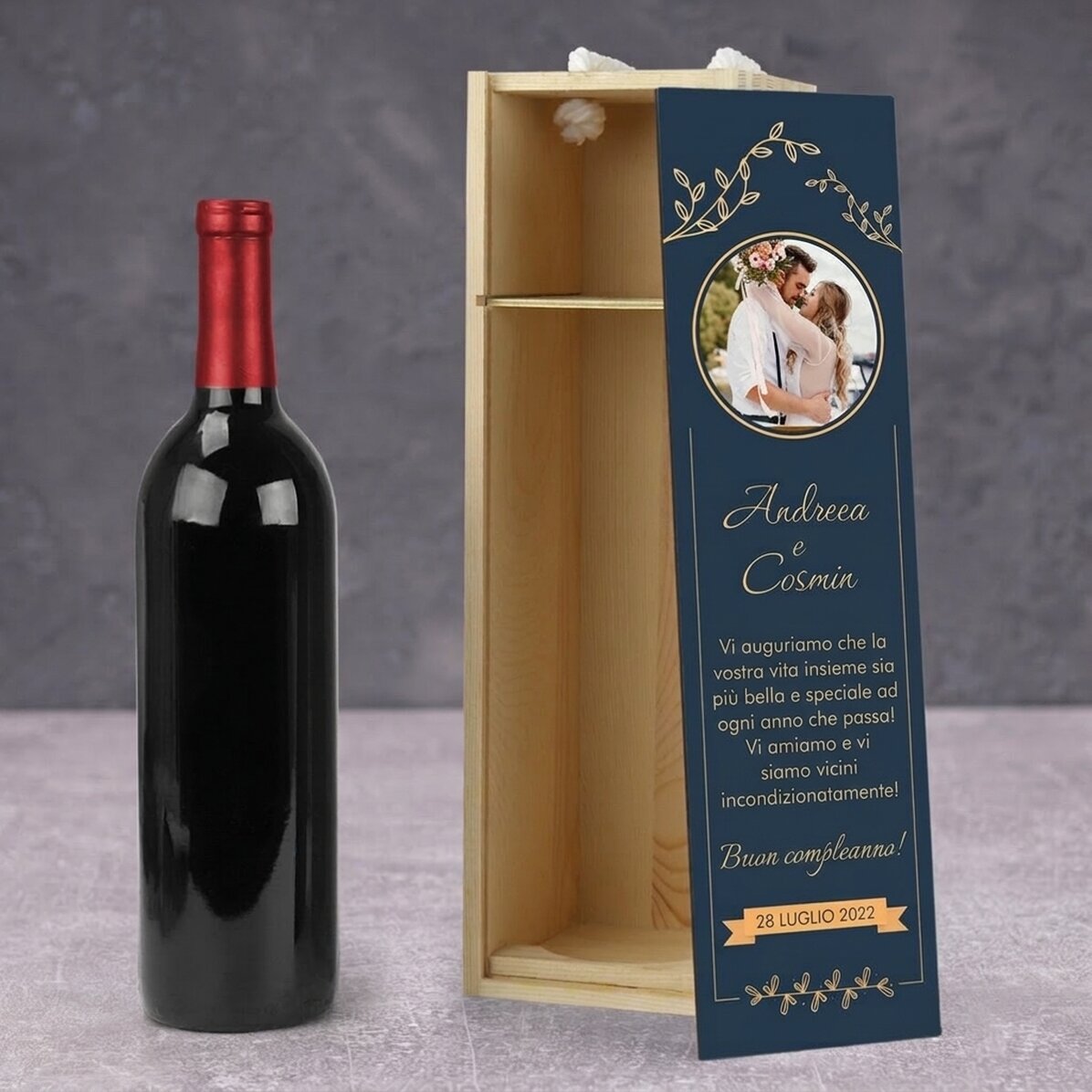 Scatola per vino personalizzata con foto e testo - Anniversario