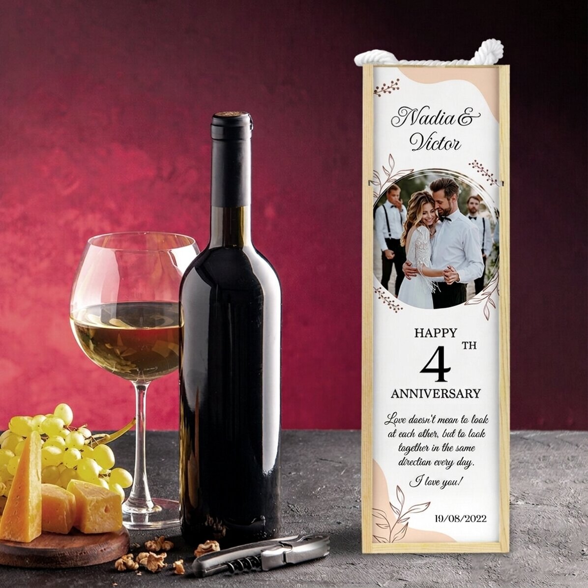 Scatola di vino personalizzata con foto e testo - Anniversario di coppia