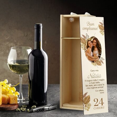 Scatola per vino personalizzata con foto e testo - Buon compleanno