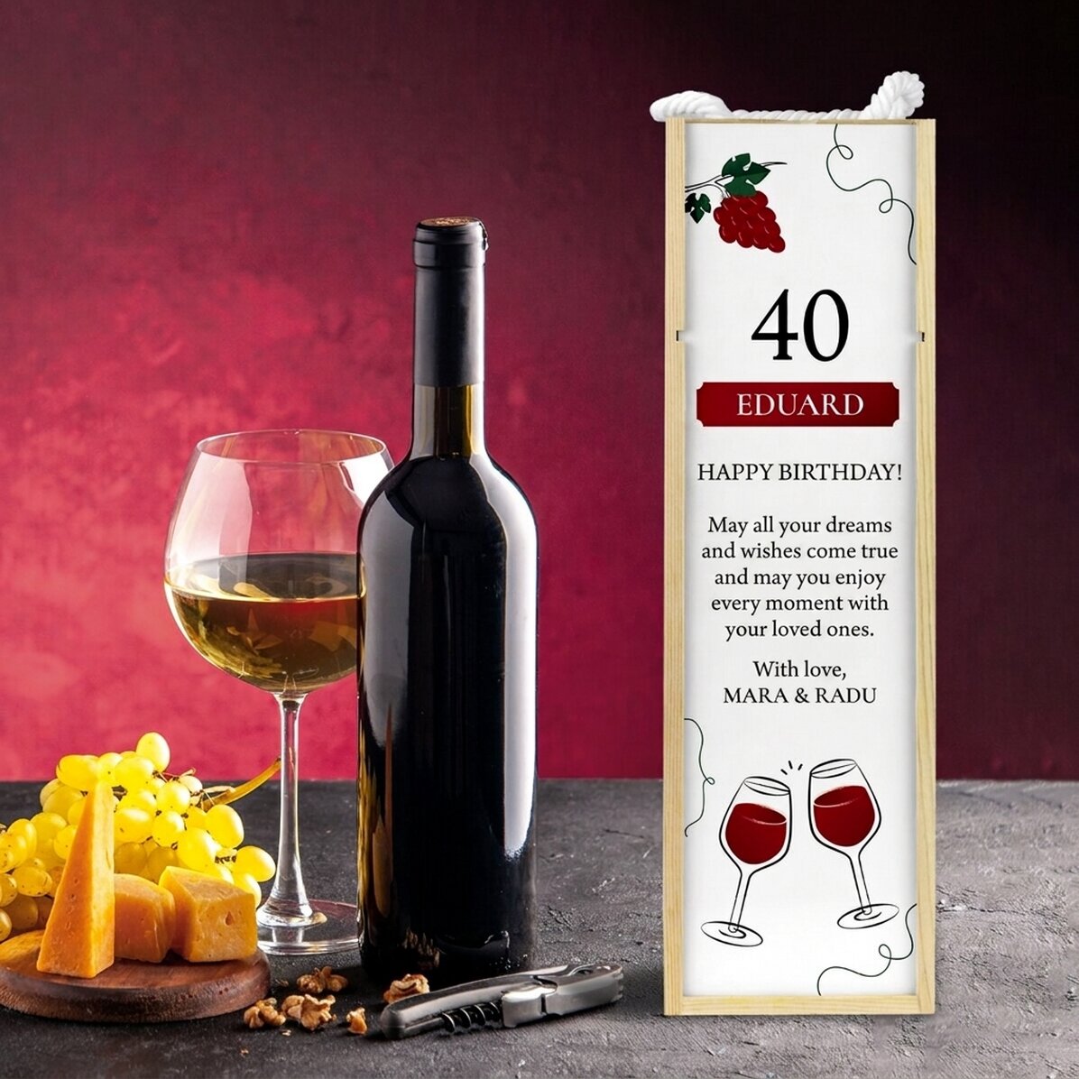 Scatola per vino personalizzata con una dedica per il compleanno