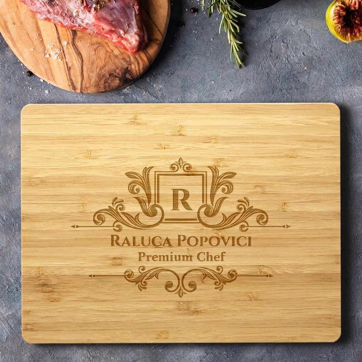 Tagliaverdure rettangolare in bambù personalizzato con scritta - Premium Chef