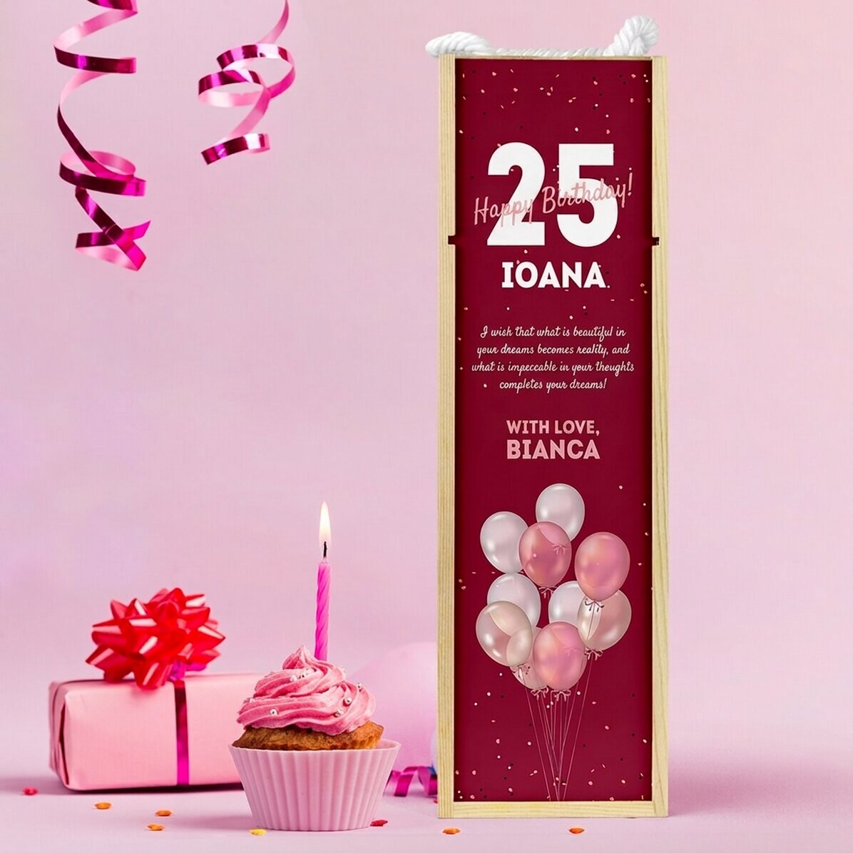 Scatola per vino personalizzata con dedica di compleanno - Palloncini