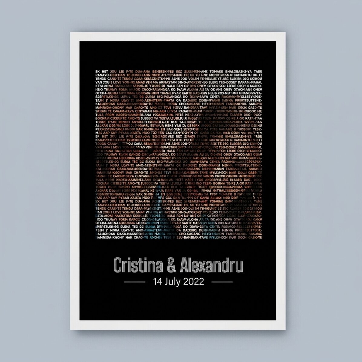 Quadro personalizzato con una foto e una frase - Ti amo in 100 lingue