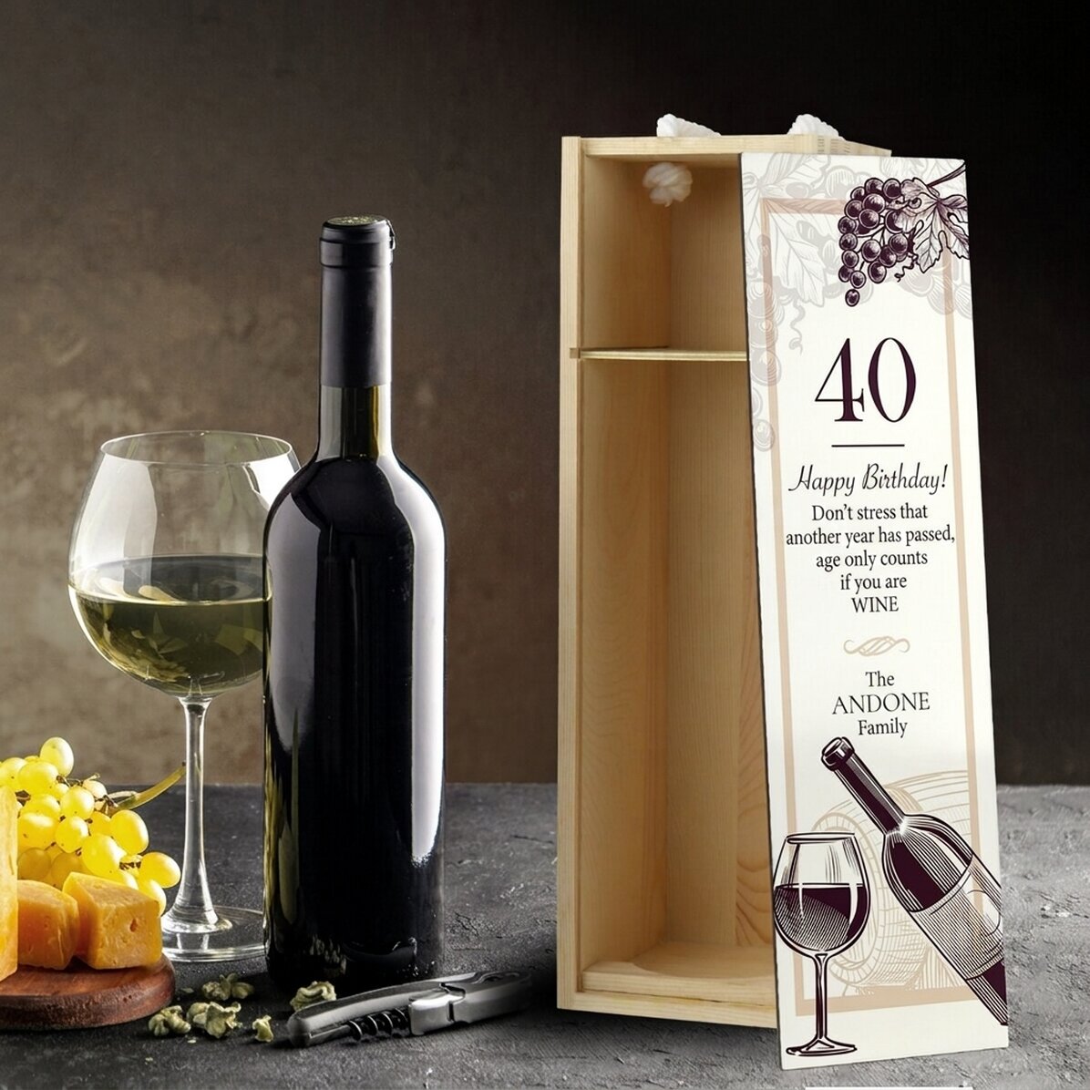 Scatola per vino personalizzata con dedica di compleanno - Cheers