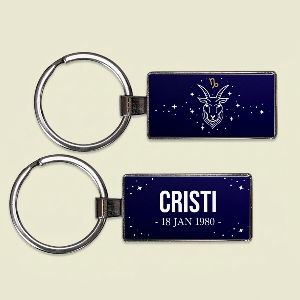 Portachiavi personalizzato con testo e segno zodiacale - Capricorno