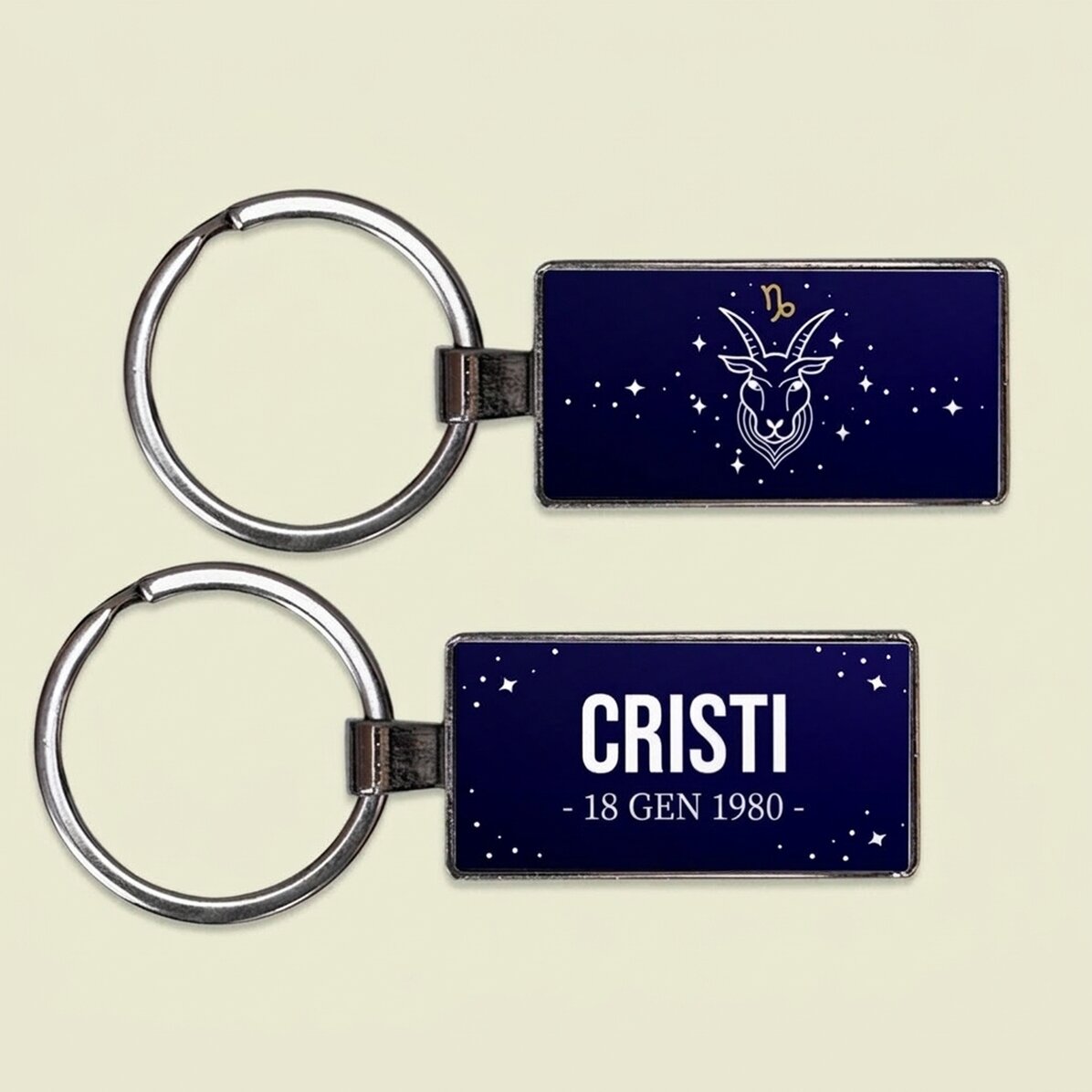 Portachiavi personalizzato con testo e segno zodiacale - Capricorno