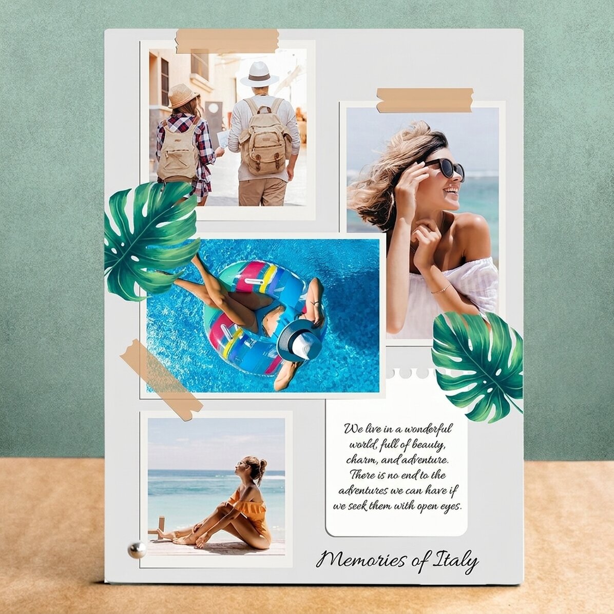 Cornice da scrivania personalizzata con 4 foto e testo - Ricordi delle vacanze