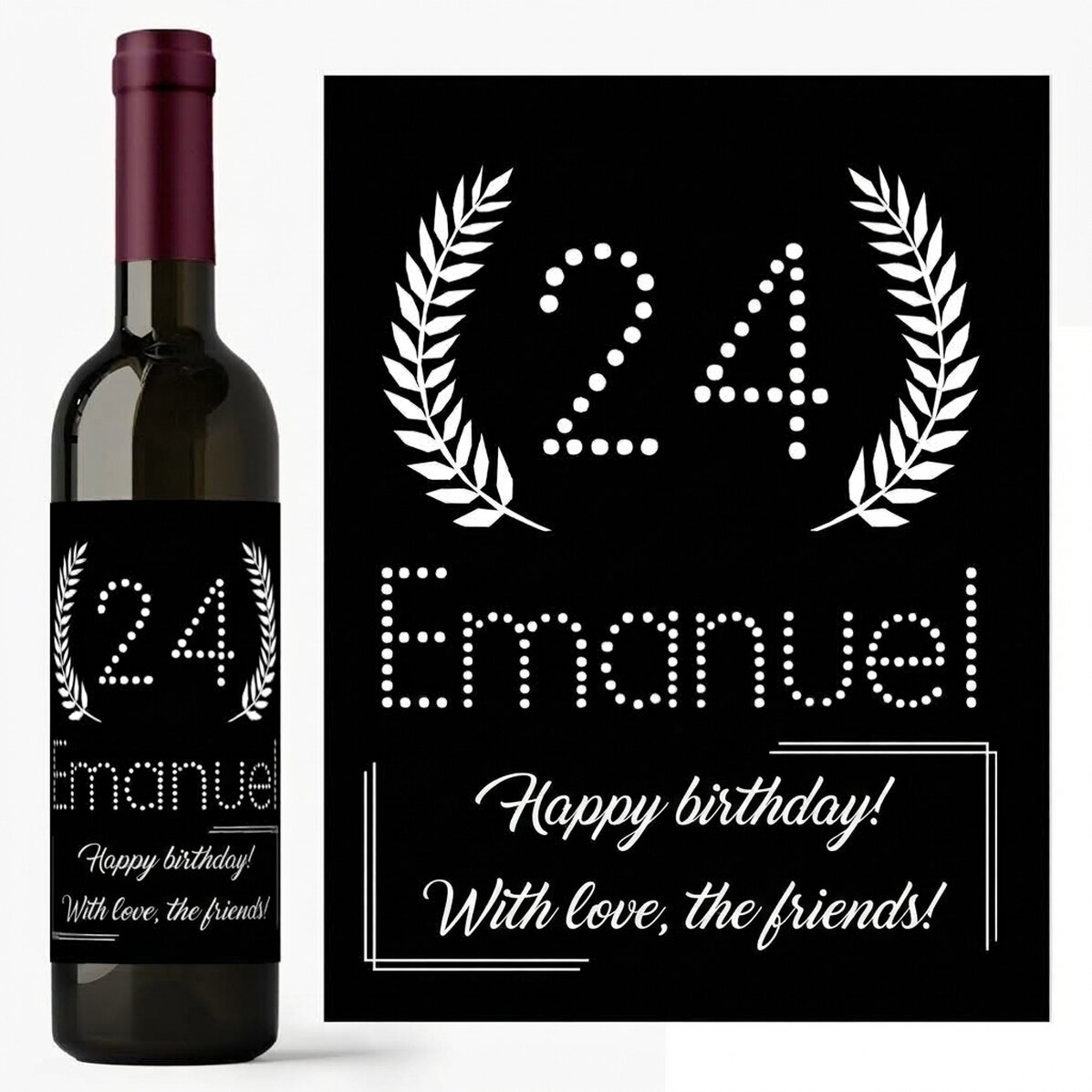 Vino personalizzato con dedica di compleanno - Black & White