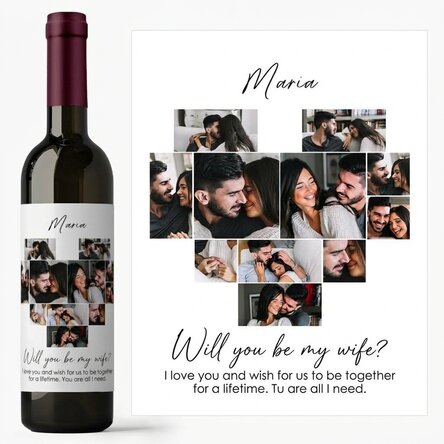 Vino personalizzato con 11 foto e un messaggio - Vuoi diventare mia moglie?
