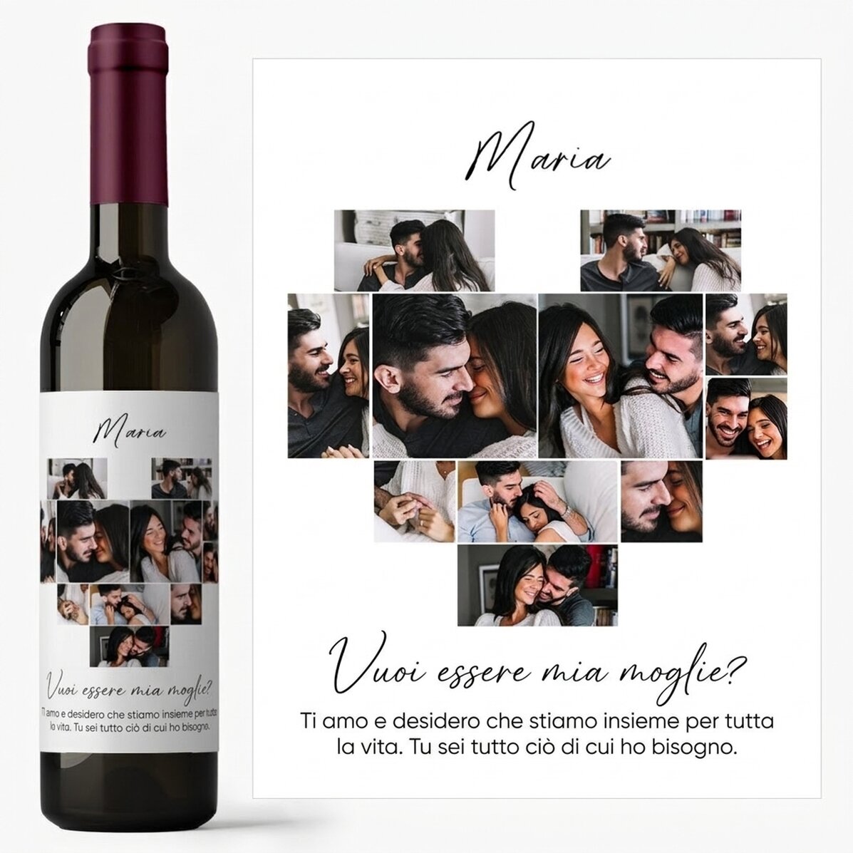 Vino personalizzato con 11 foto e un messaggio - Vuoi diventare mia moglie?
