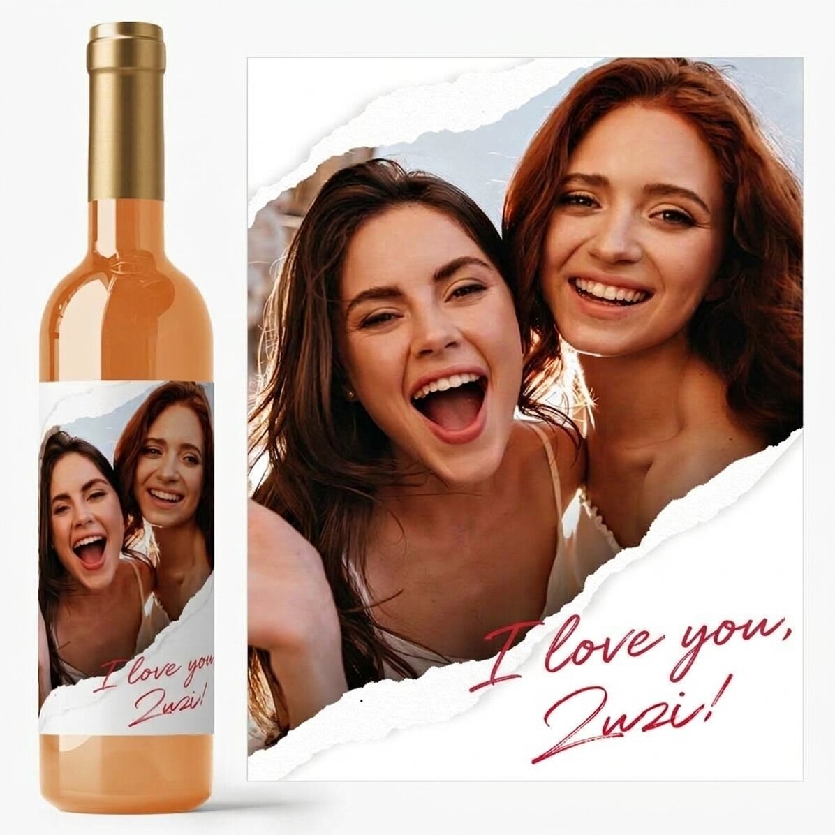 Vino personalizzato con foto e testo - Carta strappata