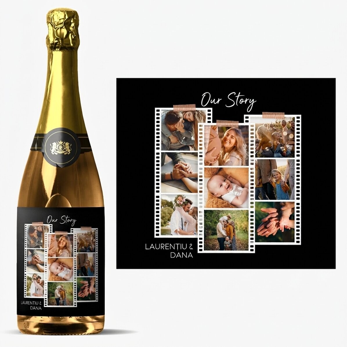 Spumante personalizzato con 9 foto e un messaggio - Foto su pellicola