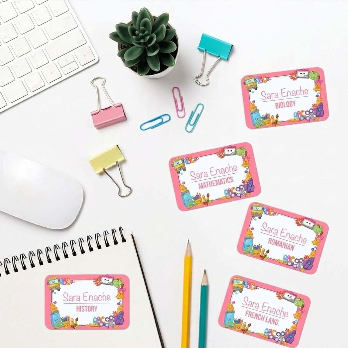 Set di 8 adesivi (etichette autoadesive) personalizzati per la scuola con la scritta "Back to school