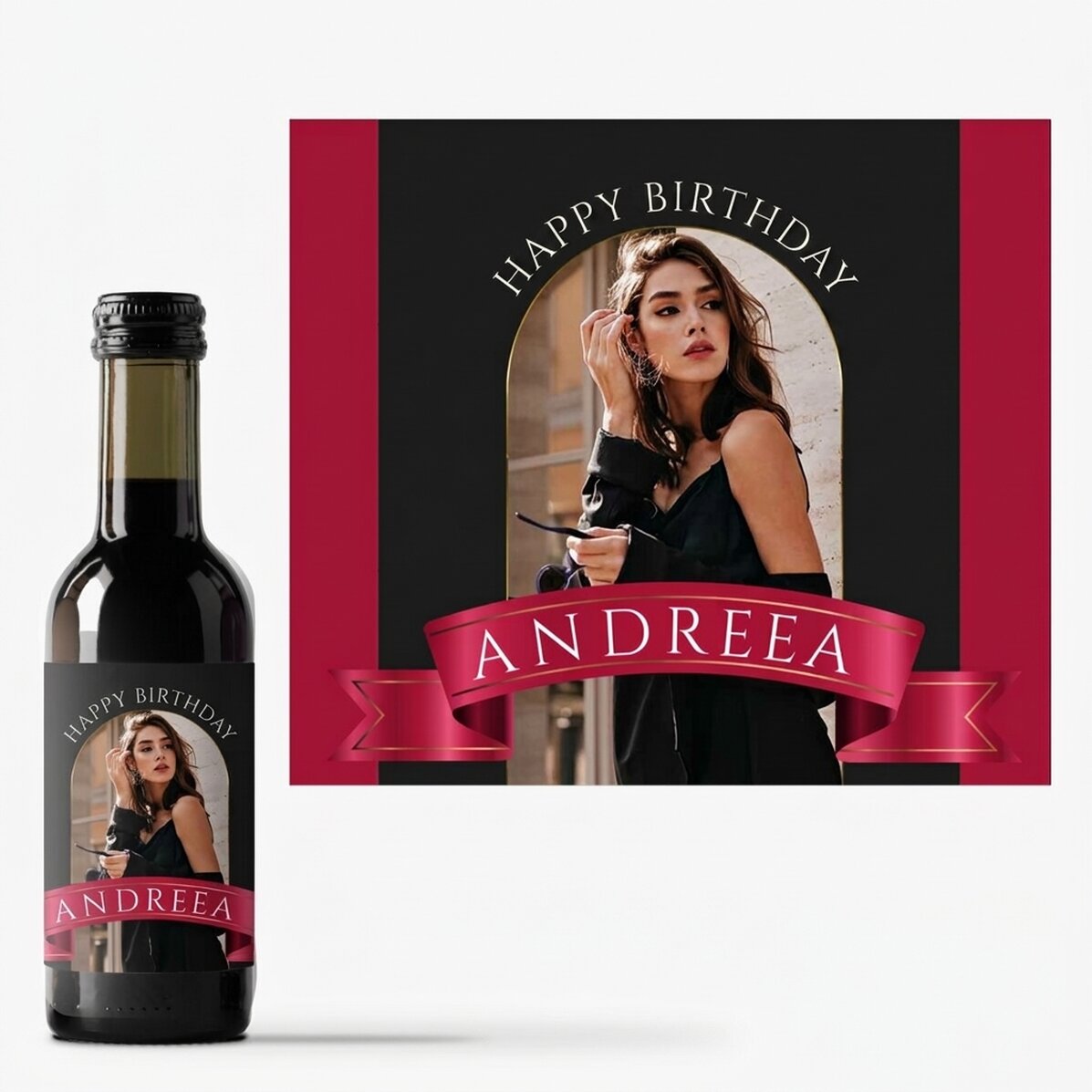 Mini bottiglia di vino personalizzata con una foto e una scritta - Panglica