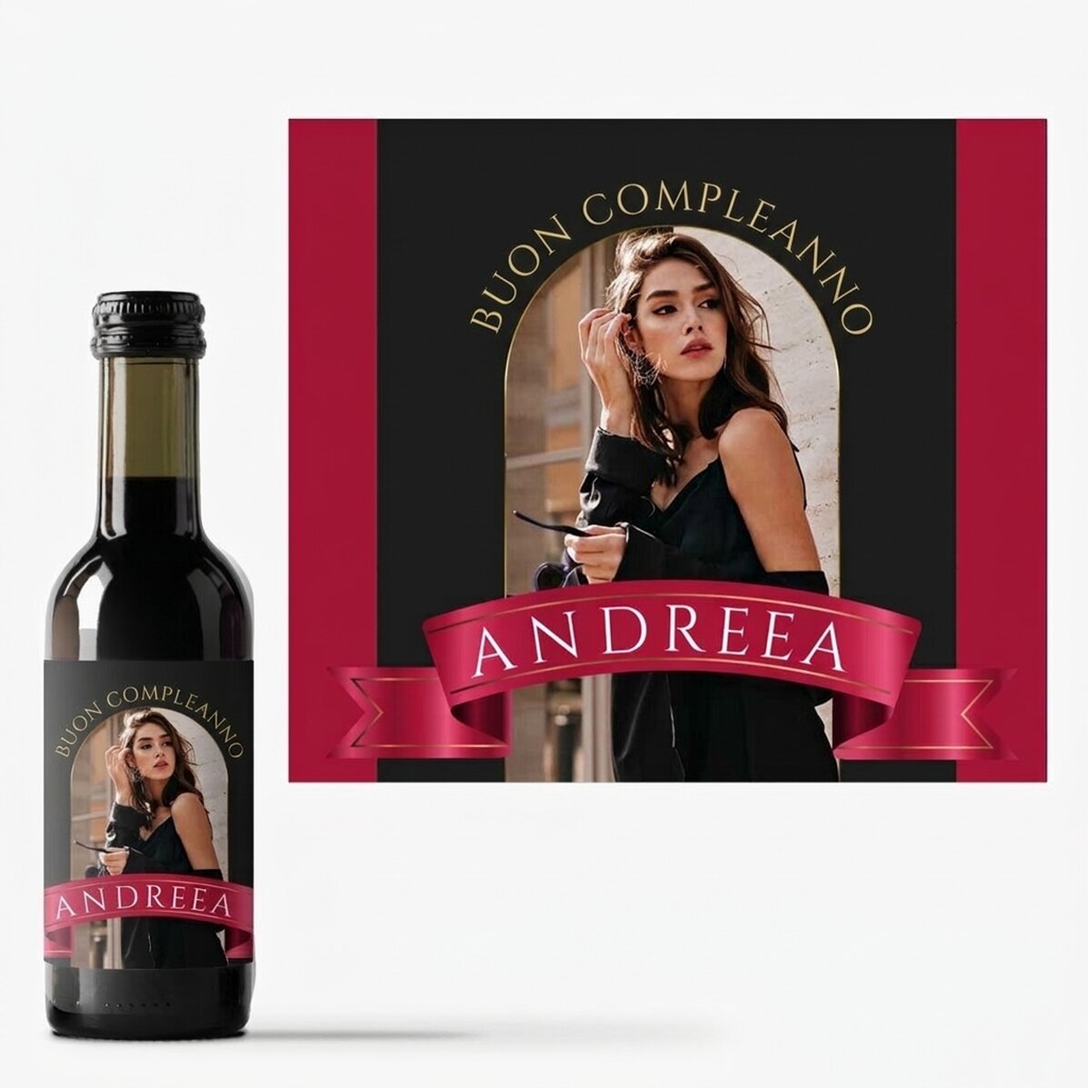Mini bottiglia di vino personalizzata con una foto e una scritta - Panglica
