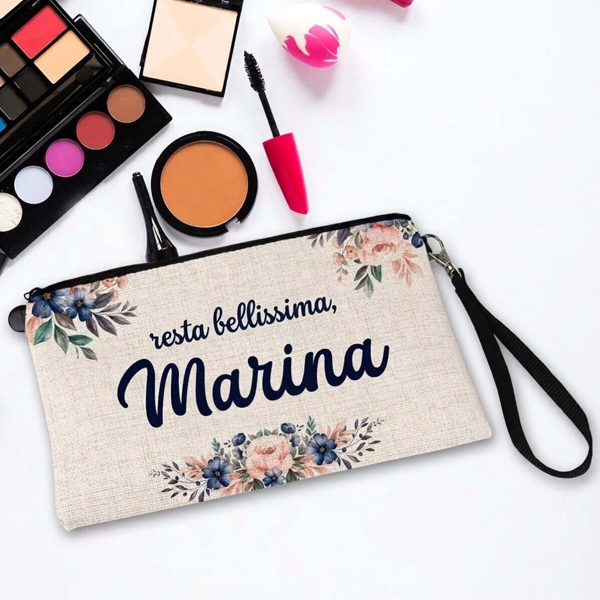 Borsetta per accessori personalizzata con scritta - Motivo floreale