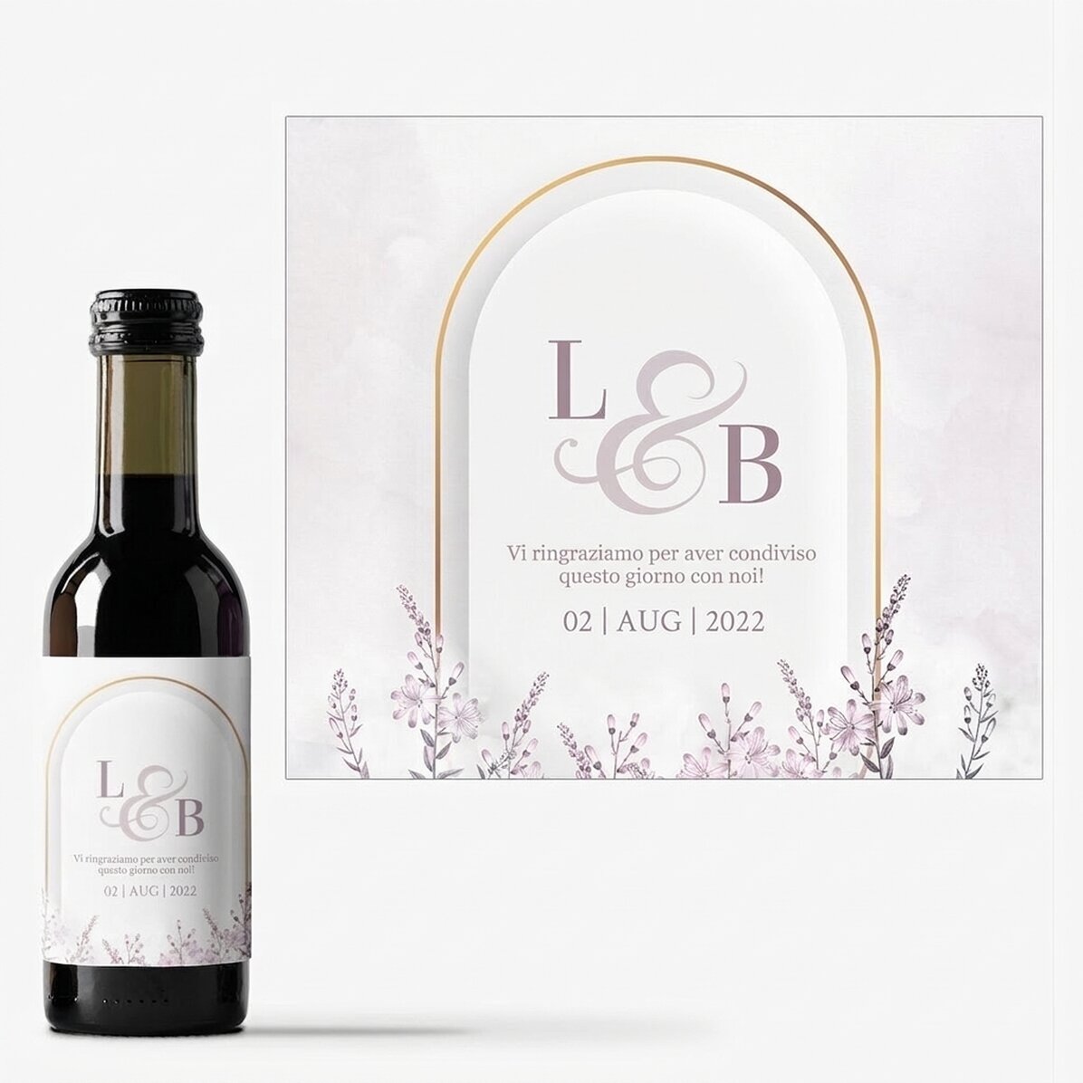 Mini bottiglia di vino personalizzata con una scritta - Bomboniera di nozze