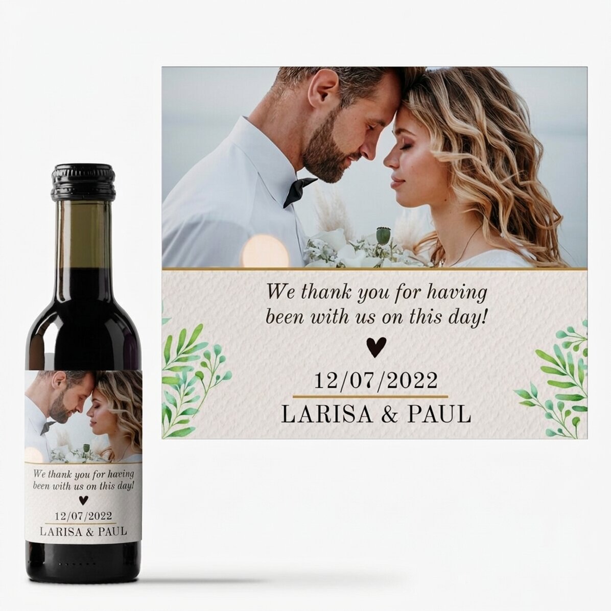 Mini bottiglia di vino personalizzata con una foto e una dedica - Grazie!