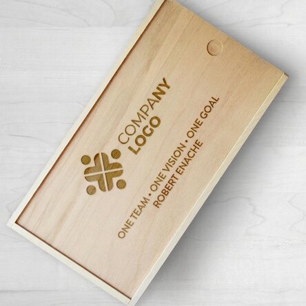 Scatola regalo personalizzata in legno con logo e testo