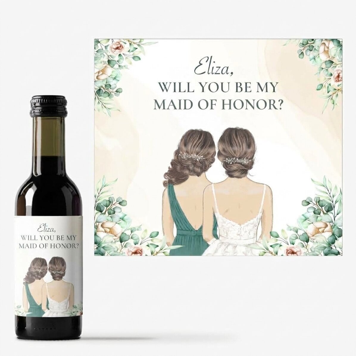 Mini bottiglia di vino personalizzata con una scritta - Damigella d