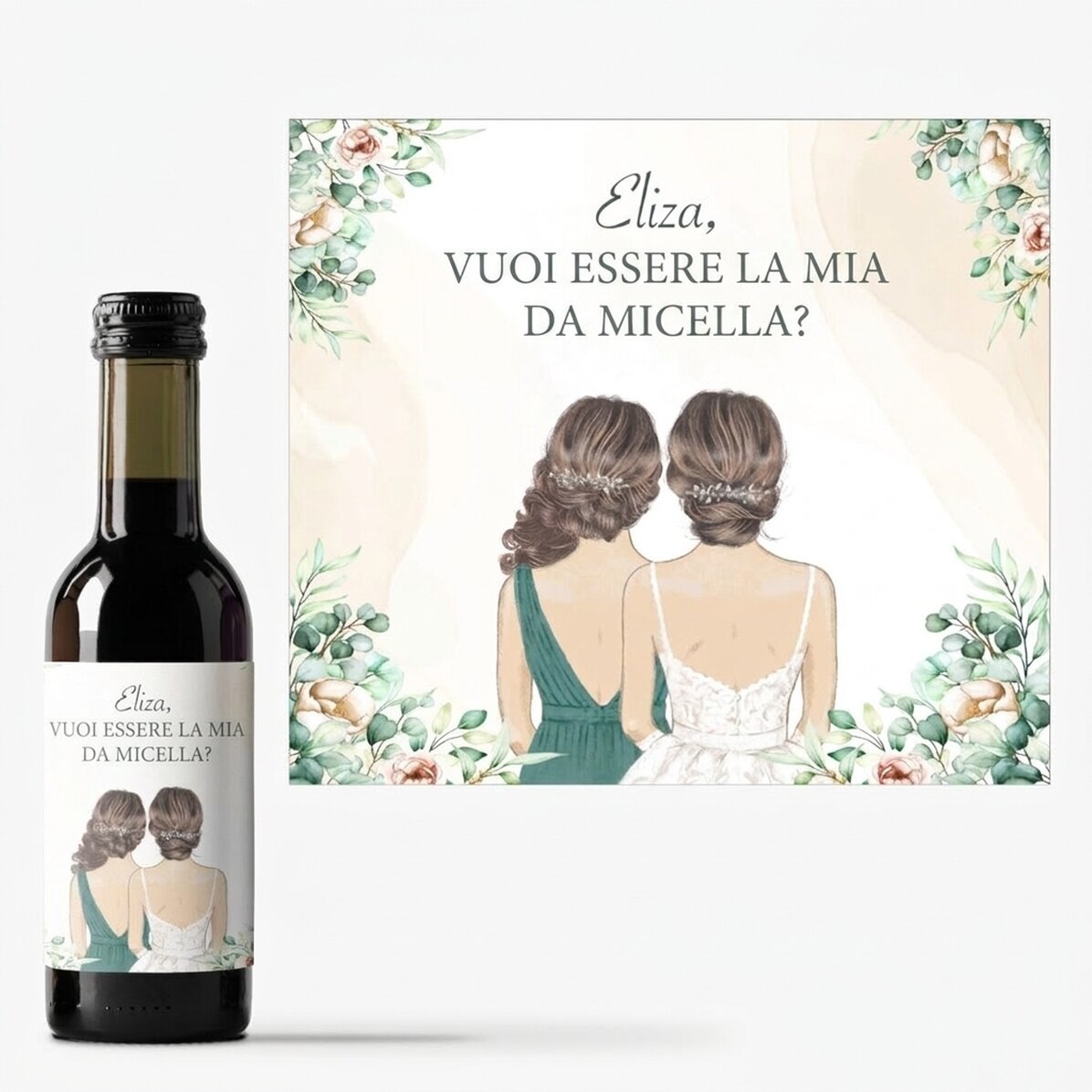 Mini bottiglia di vino personalizzata con una scritta - Damigella d