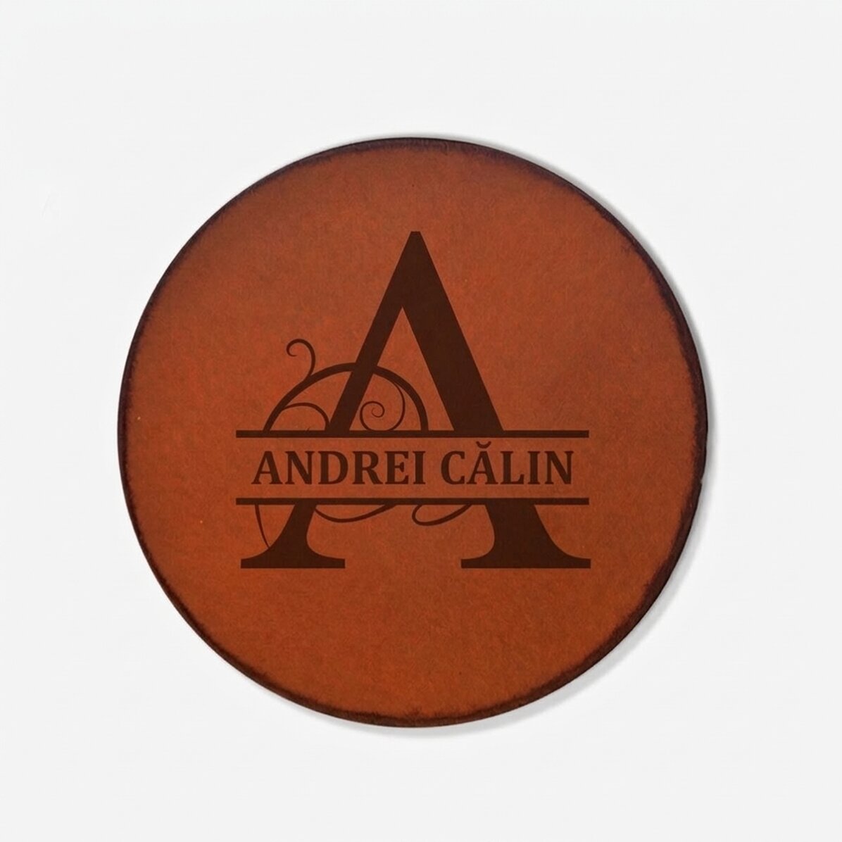 Sottobicchiere in pelle personalizzato con monogramma e testo