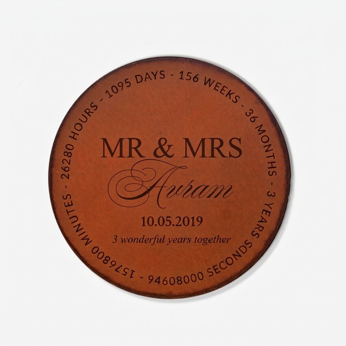 Sottobicchiere in pelle personalizzato con scritta - Mr & Mrs