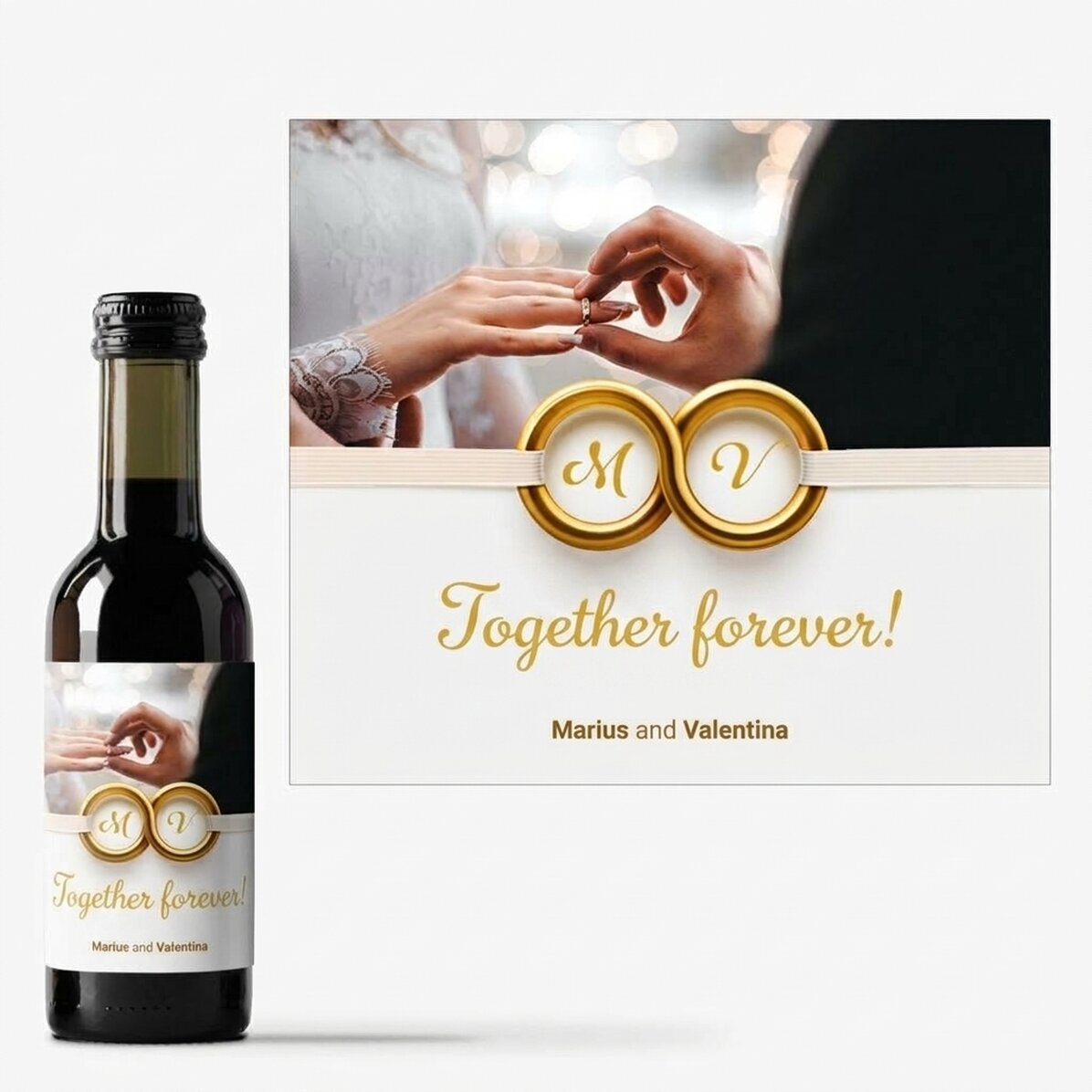 Mini bottiglia di vino personalizzata con una foto e una dedica - Insieme per sempre