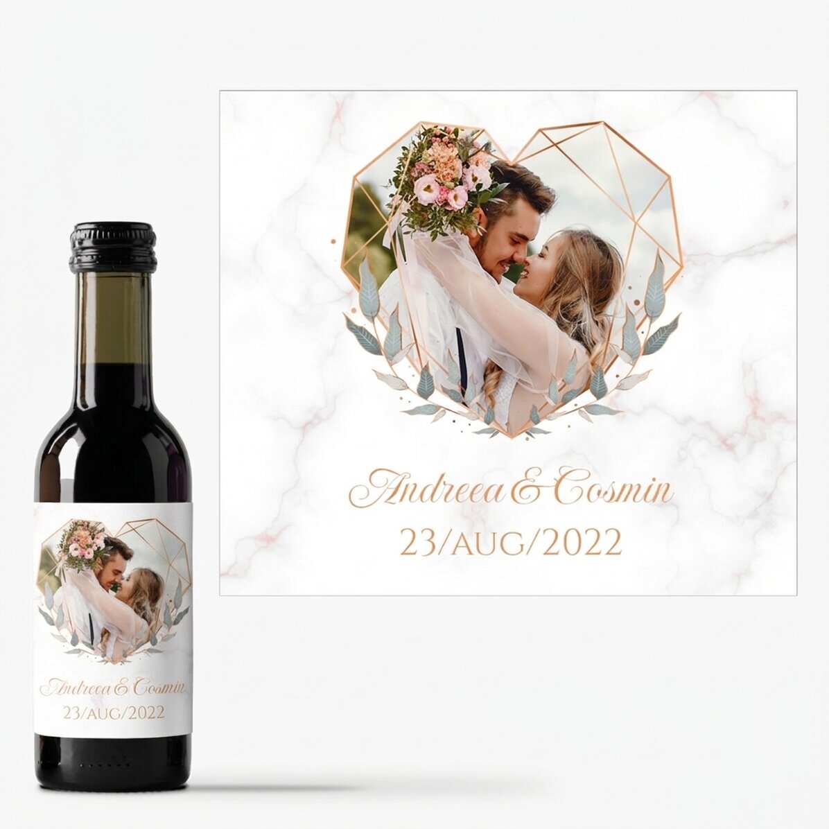 Mini bottiglia di vino personalizzata con una foto e una dedica - Cuore