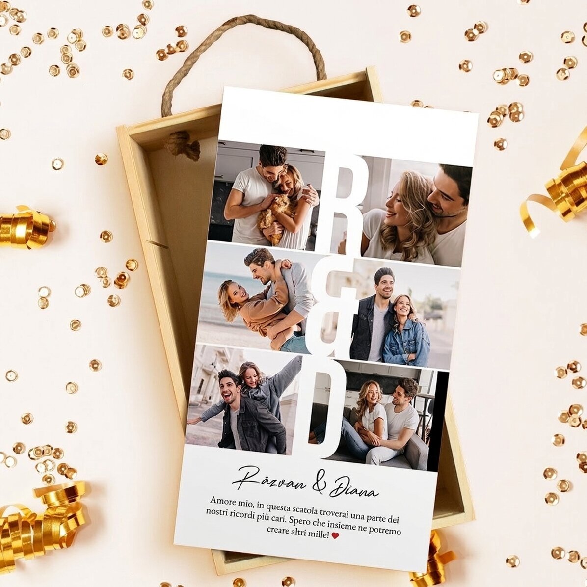 Scatola regalo in legno personalizzata con 6 foto e un messaggio - Ricordi cari