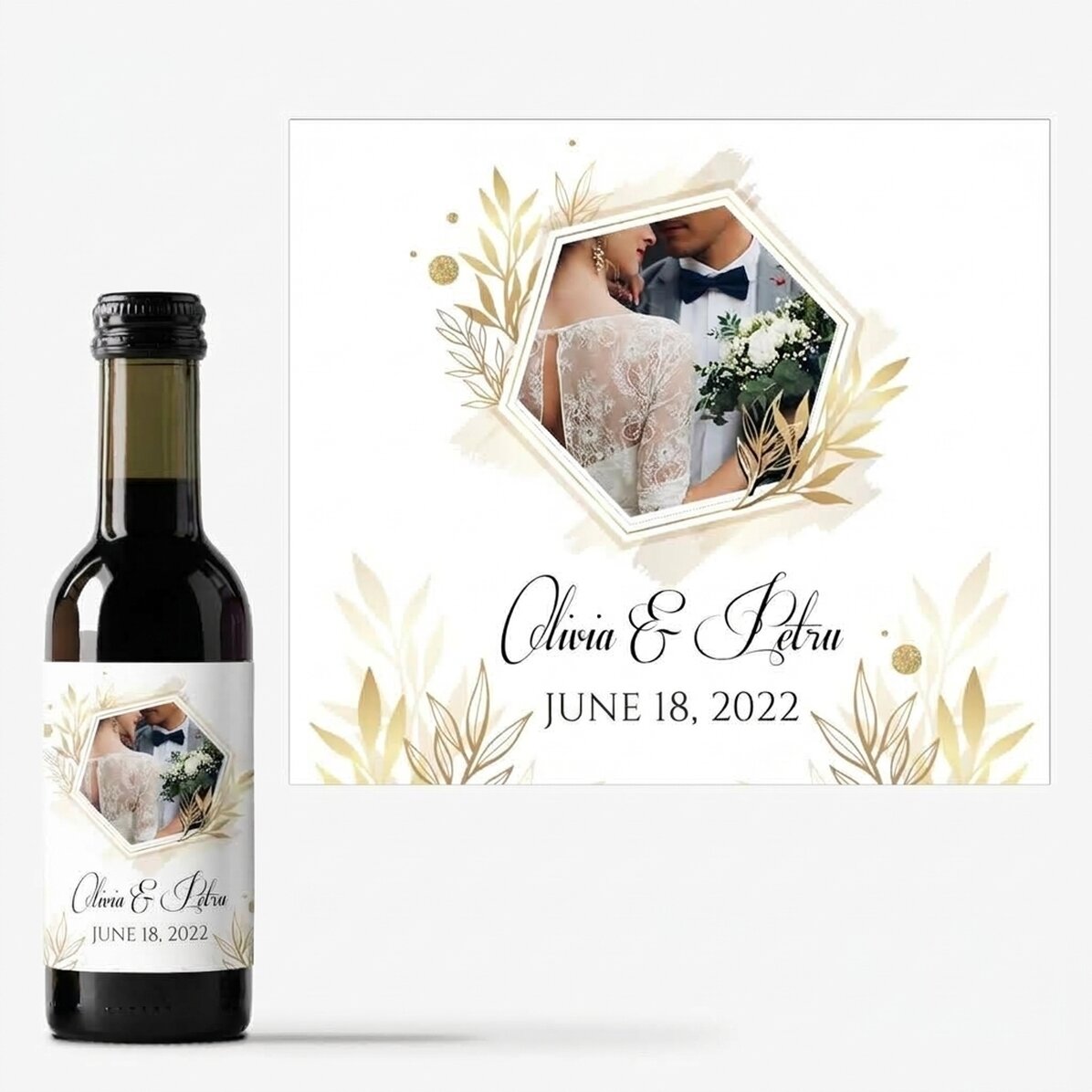 Mini bottiglietta di vino personalizzata con una foto e una dedica - Momento speciale