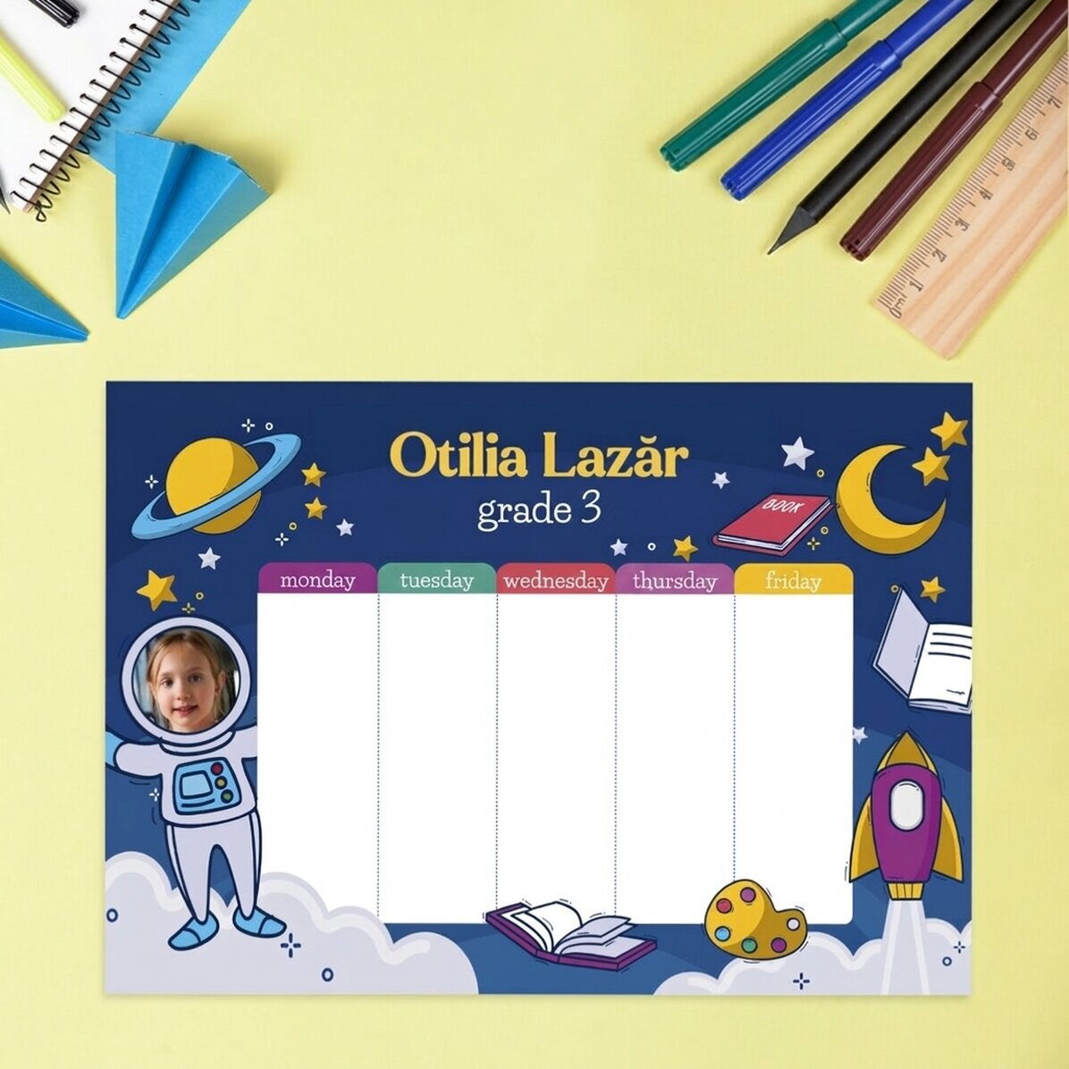 Orario personalizzato con foto e testo - Astronauta
