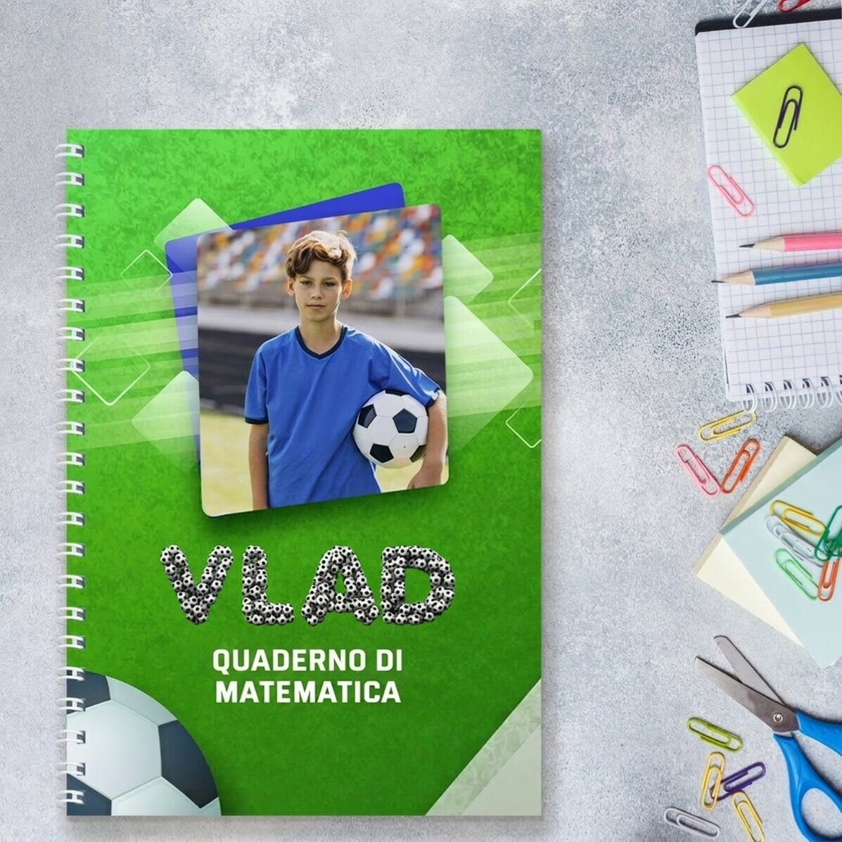 Quaderno personalizzato con una foto e un testo - Calcio