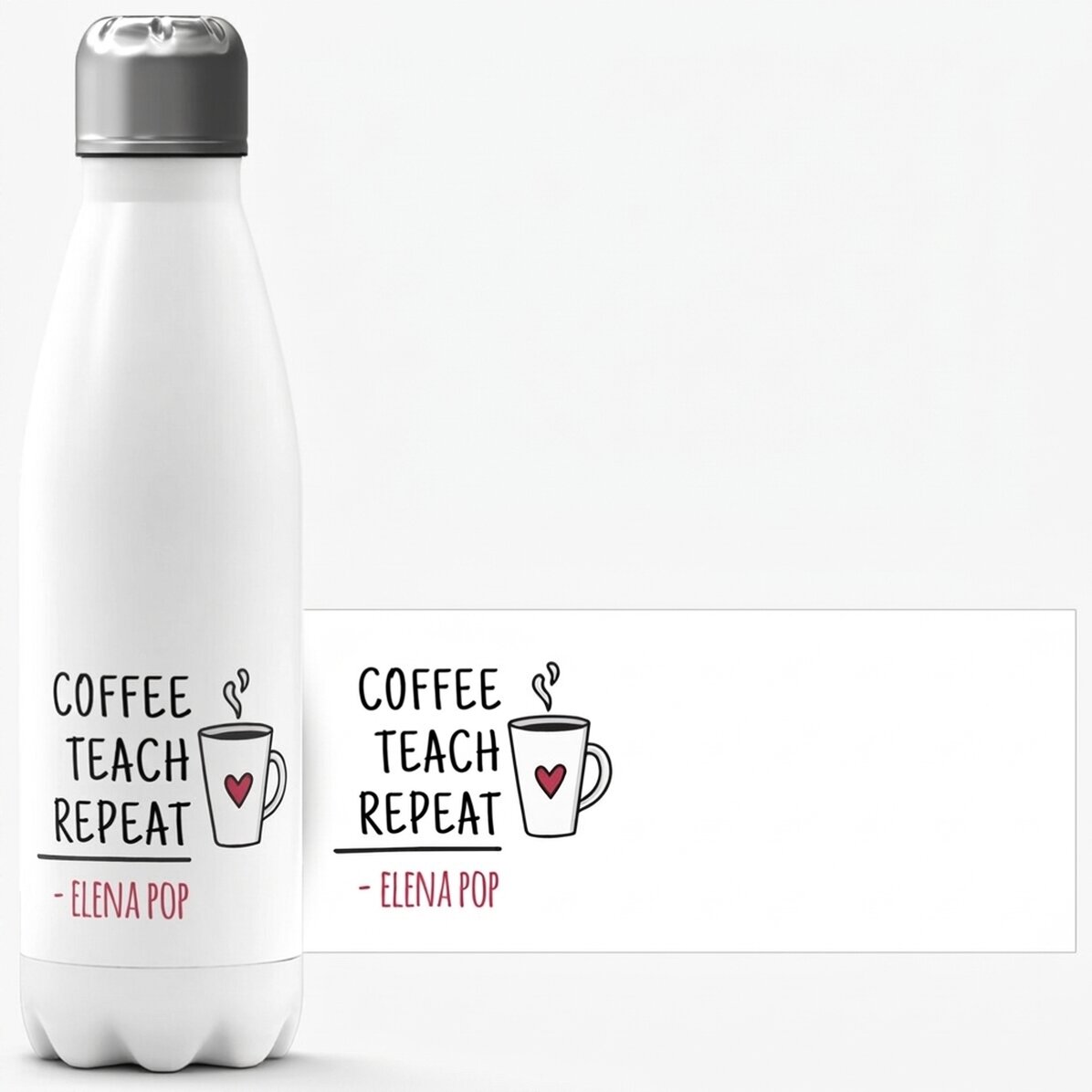Thermos con base bianca personalizzato con il nome per gli insegnanti