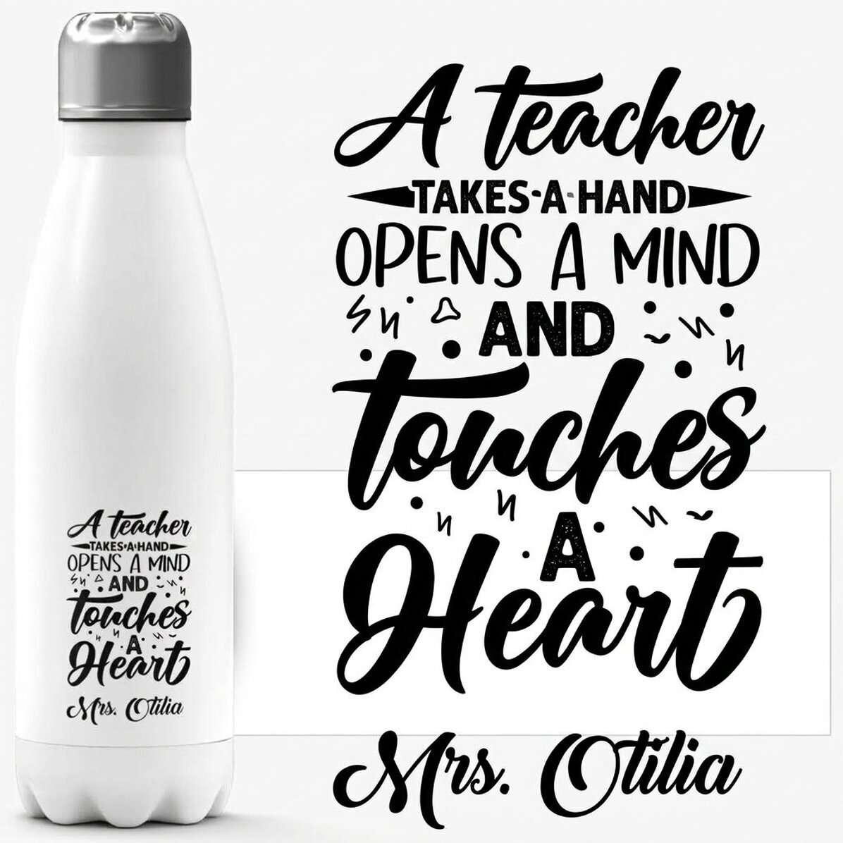 Thermos con base bianca personalizzato con il nome per gli insegnanti - Touch a heart