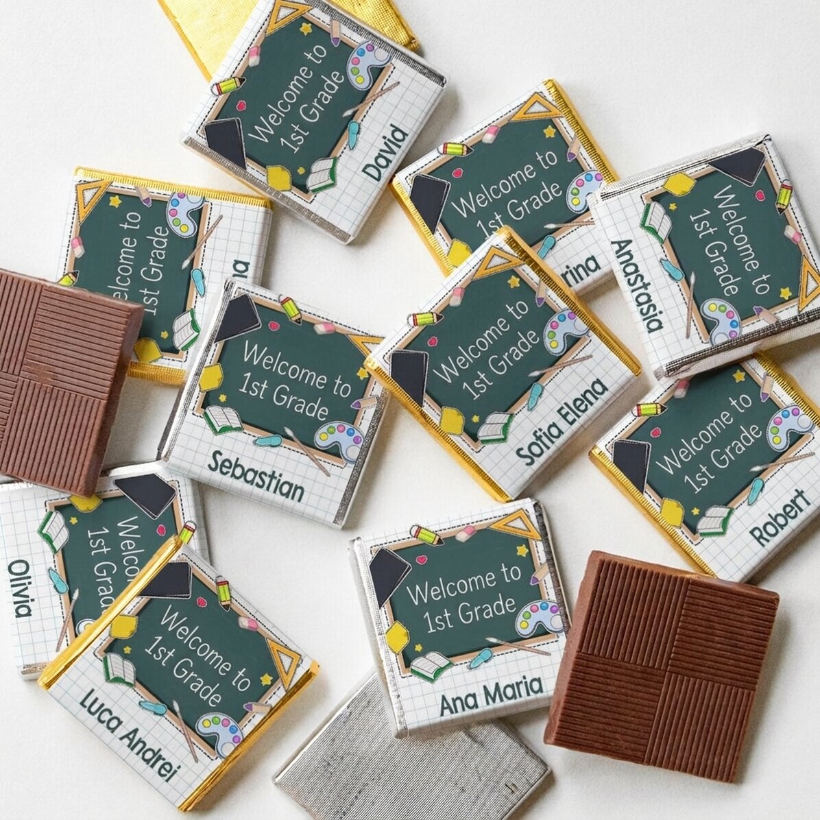 Set di 10 mini cioccolatini personalizzati con una frase per l