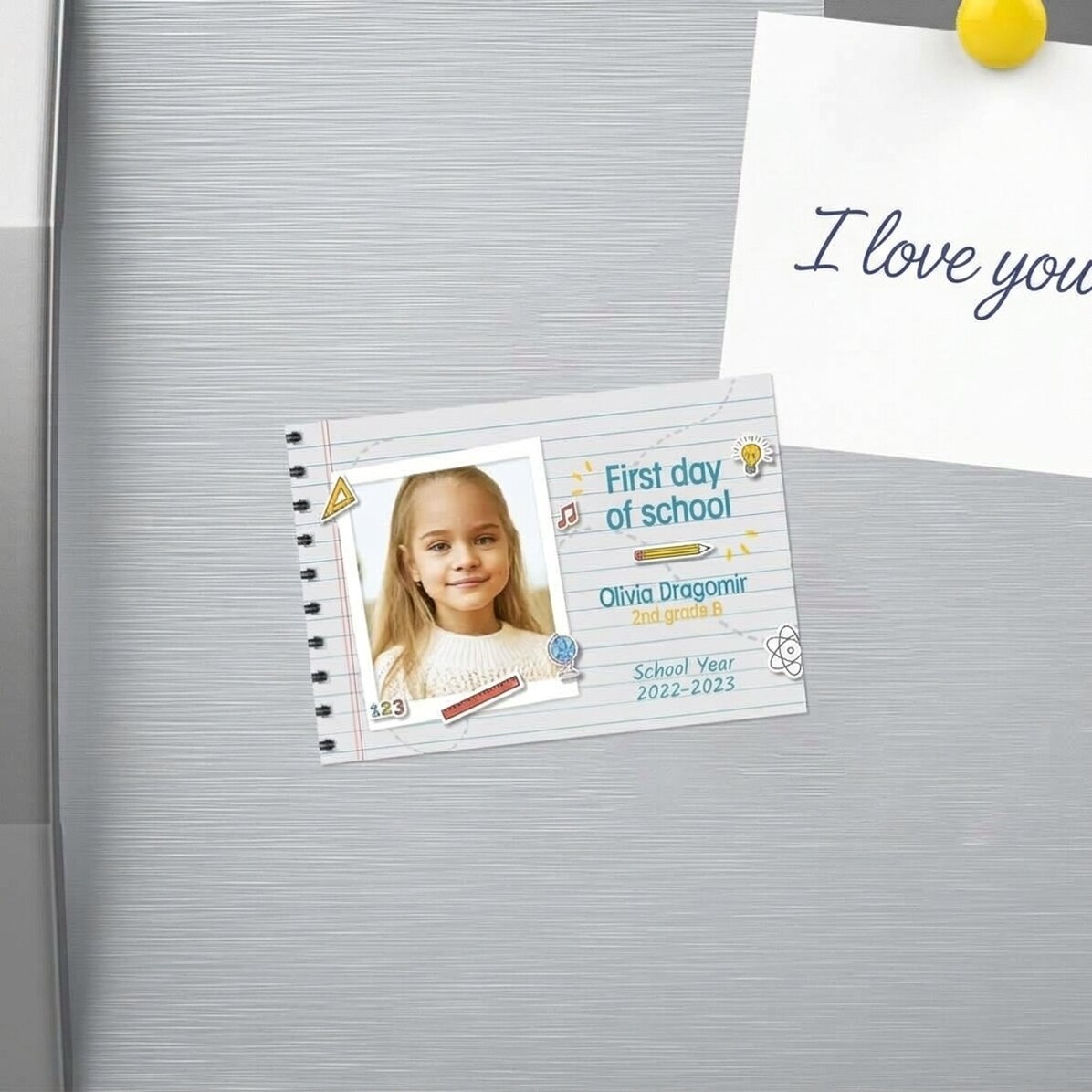 Magnete personalizzato 10x7 cm con foto e testo - Il primo giorno di scuola