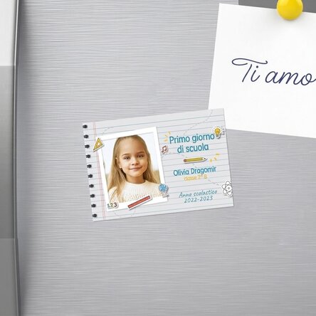 Magnete personalizzato 10x7 cm con foto e testo - Il primo giorno di scuola