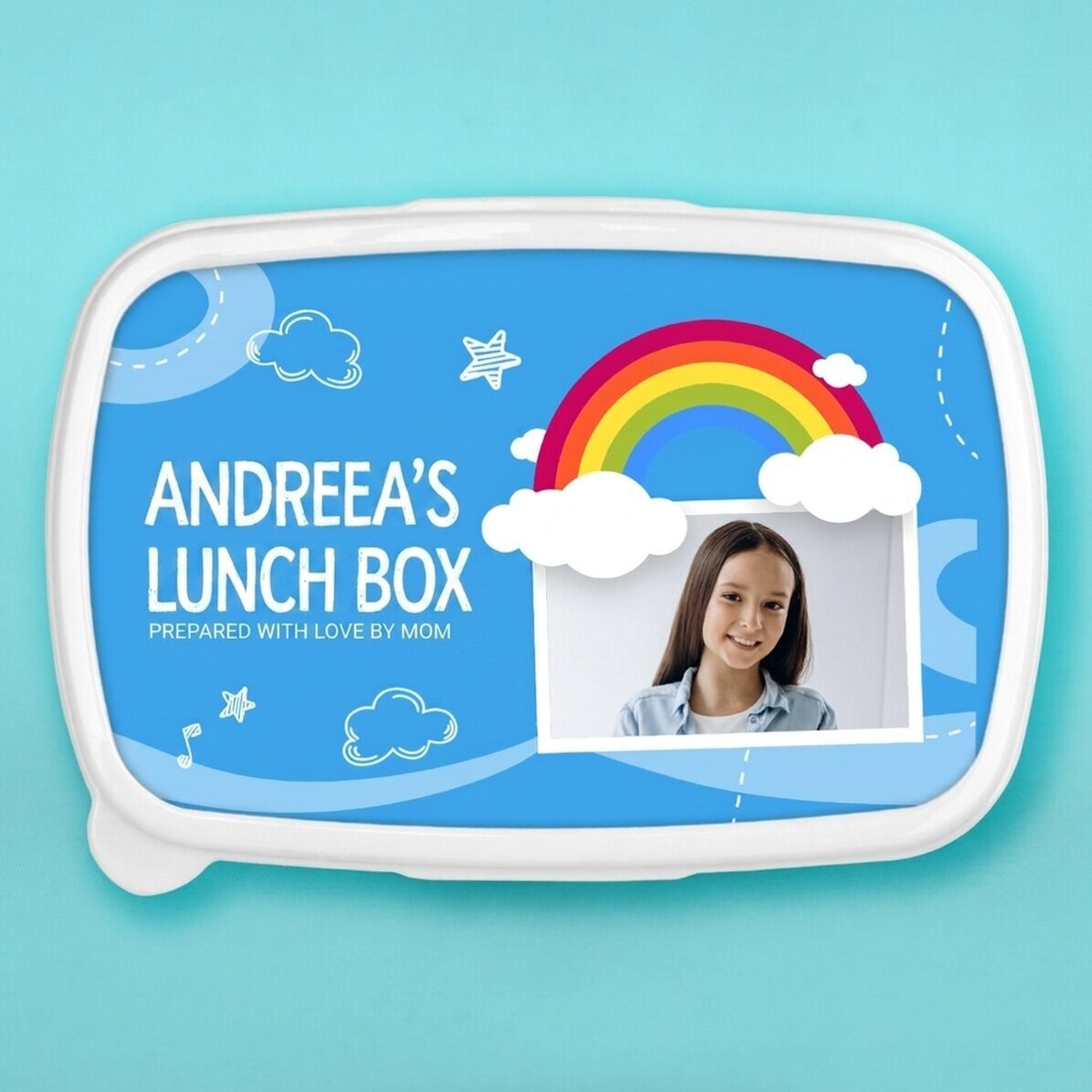 Contenitore per il pranzo, contenitore personalizzato con foto e nome - Modello arcobaleno